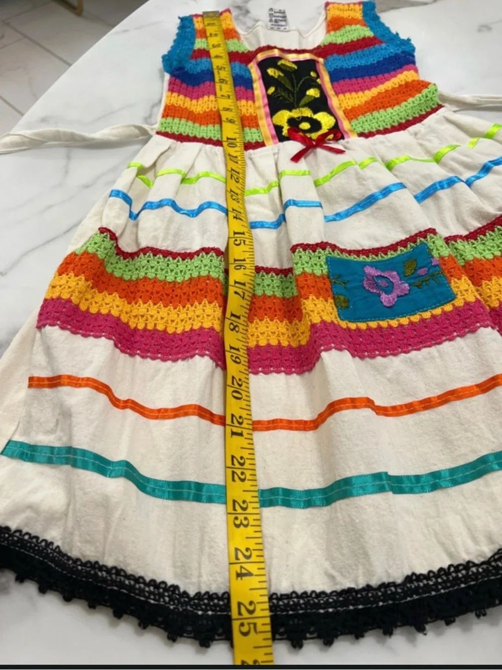 Hand Crafted Multicolor Rainbow Stripe Girls Dress size 6